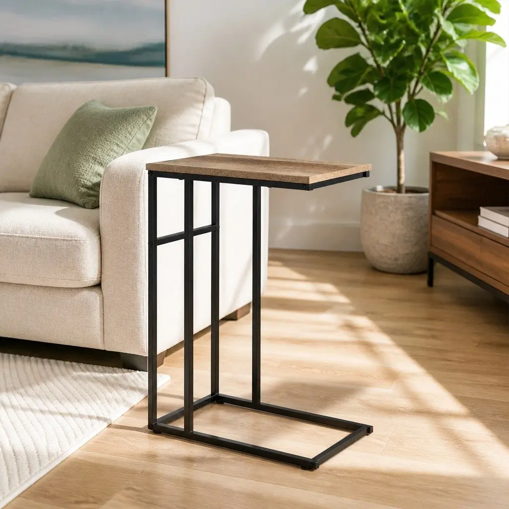 Industrial C-Shape Side Table