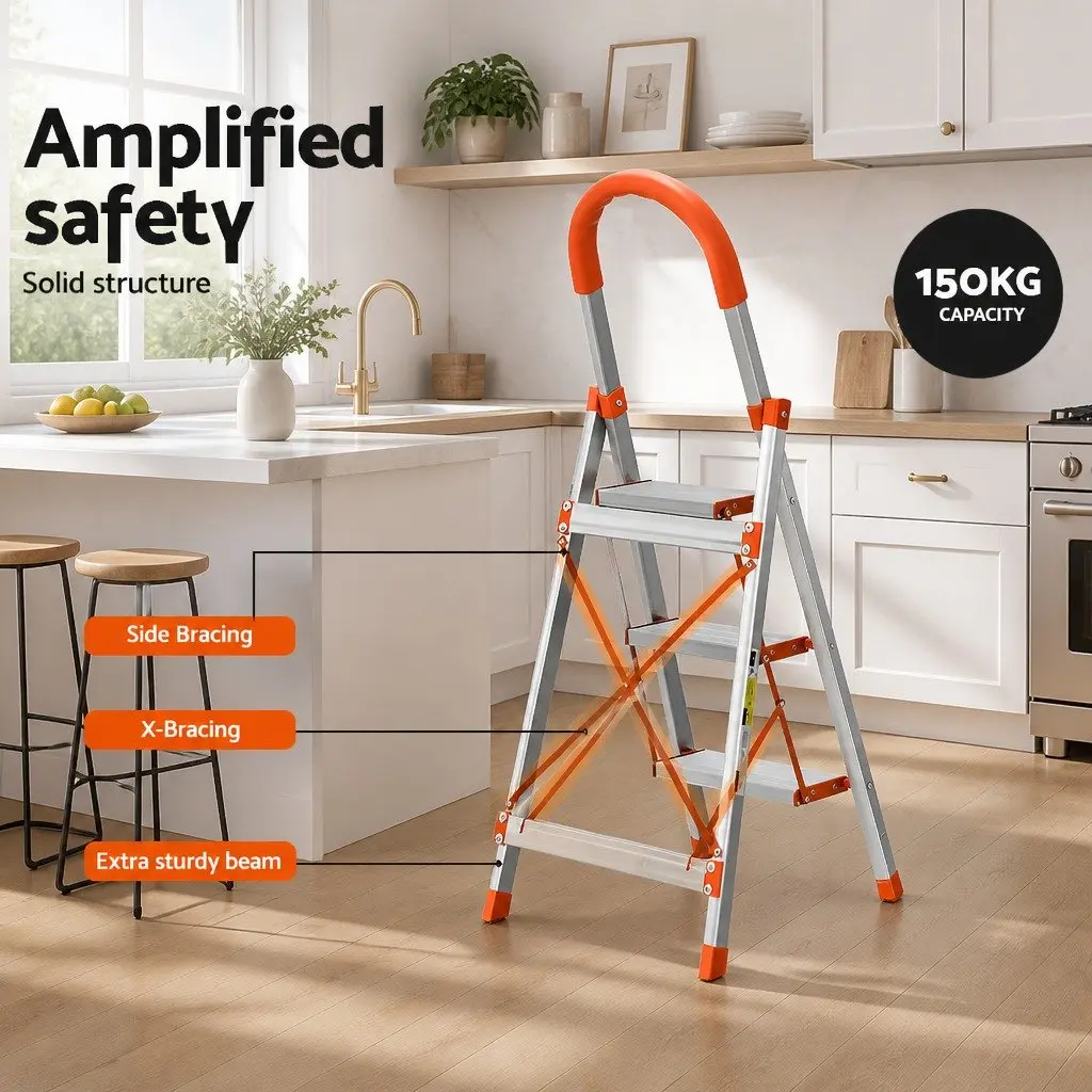 3 Step Ladder Folding Aluminium Lightweight Non-Slip Platform Multi-Purpose Home