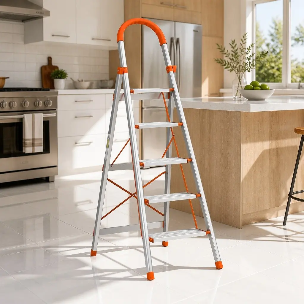 5 Step Ladder Silver Lightweight Aluminium Folding Multi-Purpose Indoor Outdoor