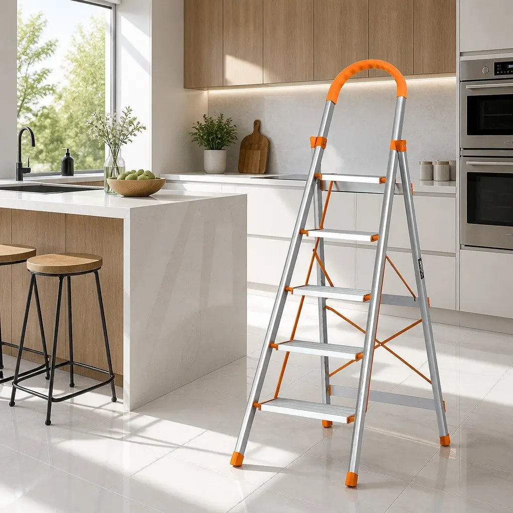 5 Step Ladder Silver Lightweight Aluminium Folding Multi-Purpose Indoor Outdoor
