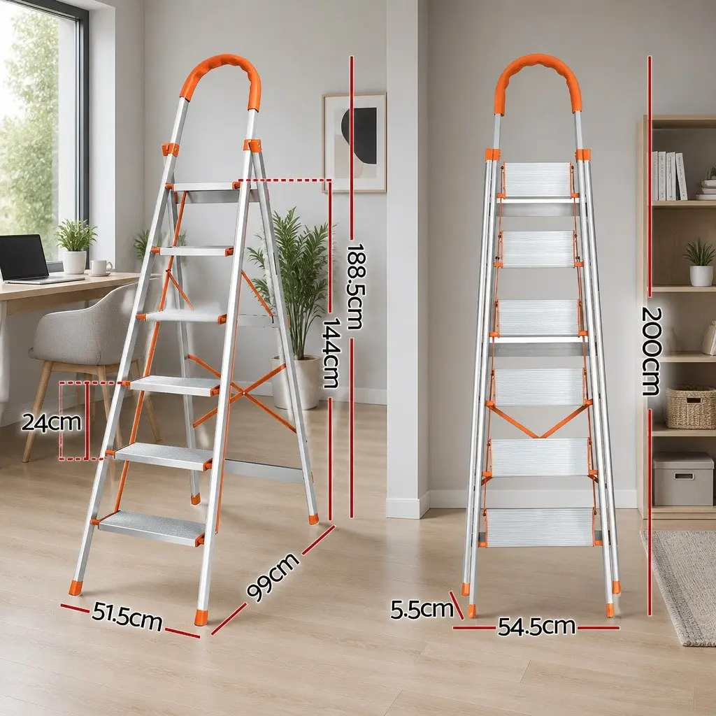 6 Step Ladder Folding Aluminium Multi-Purpose Non-Slip Platform Home Work