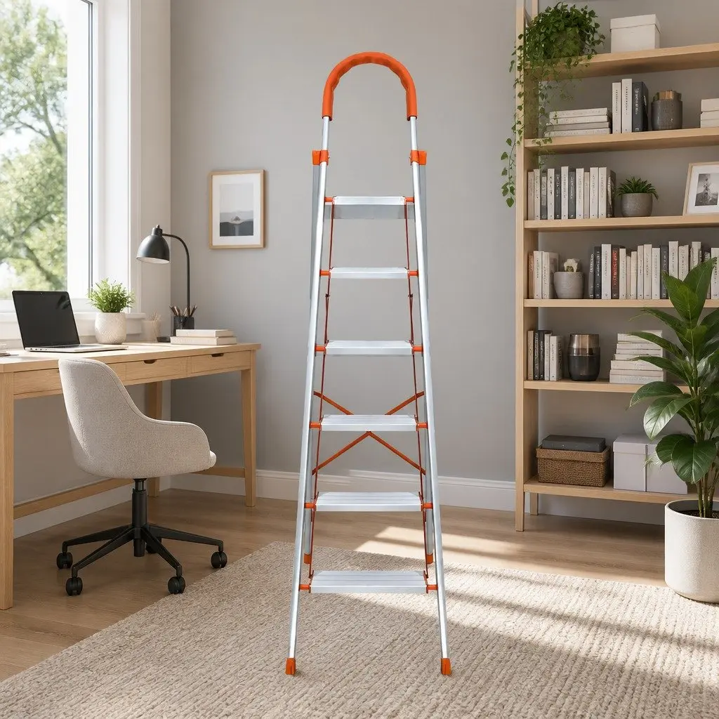 6 Step Ladder Folding Aluminium Multi-Purpose Non-Slip Platform Home Work