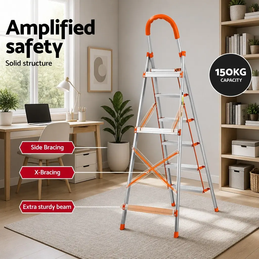 6 Step Ladder Folding Aluminium Multi-Purpose Non-Slip Platform Home Work