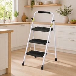 3 Step Ladder Folding Steel Multi-Purpose Platform Non-Slip Safety Indoor