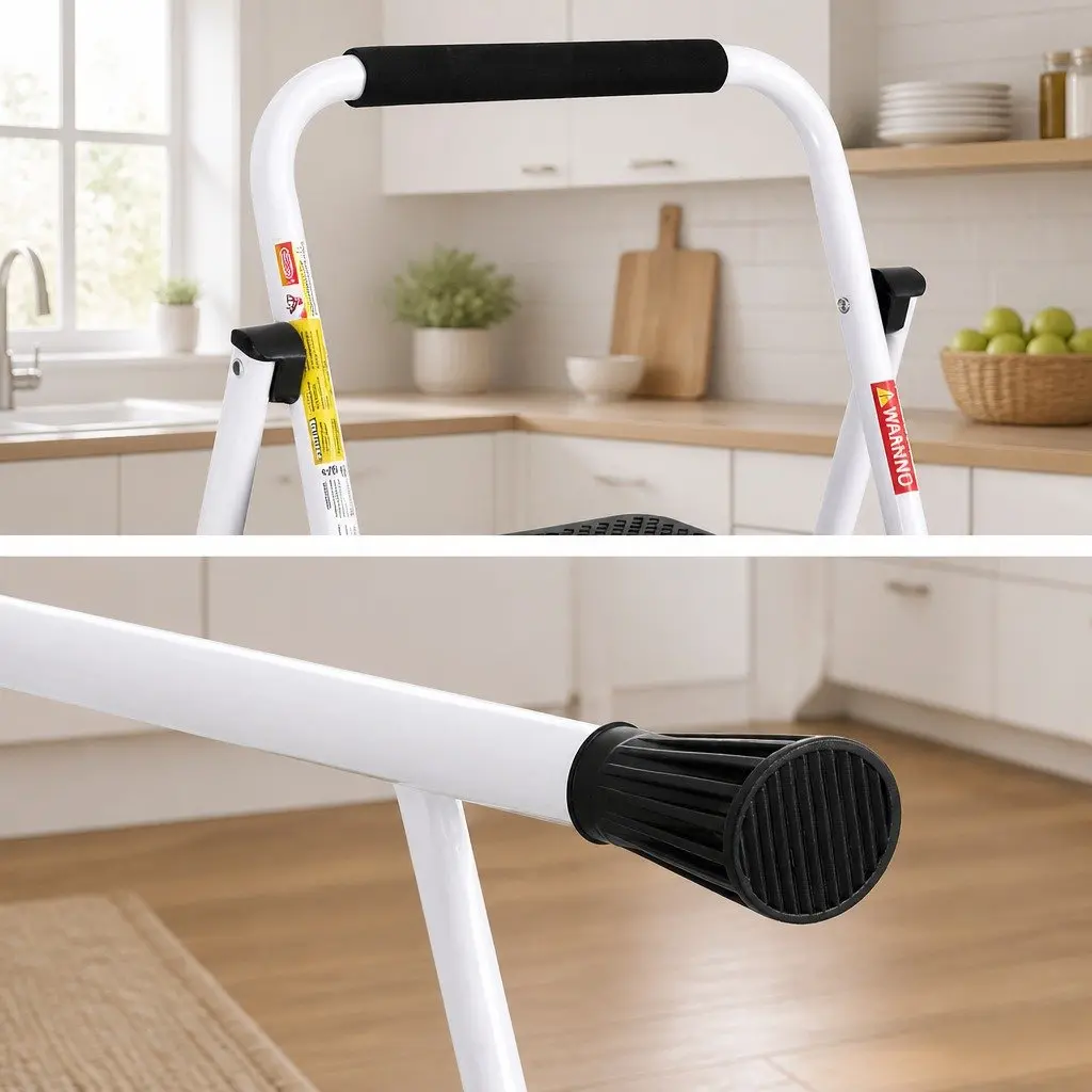 3 Step Ladder Black Steel Folding Non-Slip Safety Indoor