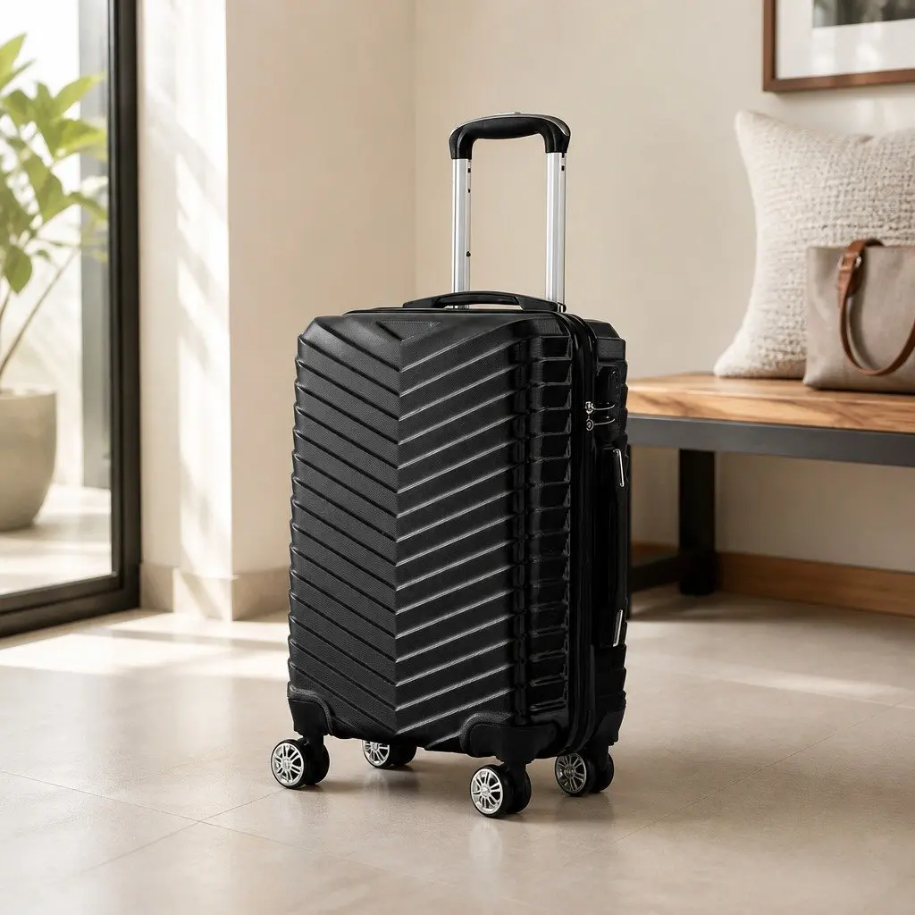 20 Inch Carry On Suitcase Black Anti-Theft Lock Dual Wheels