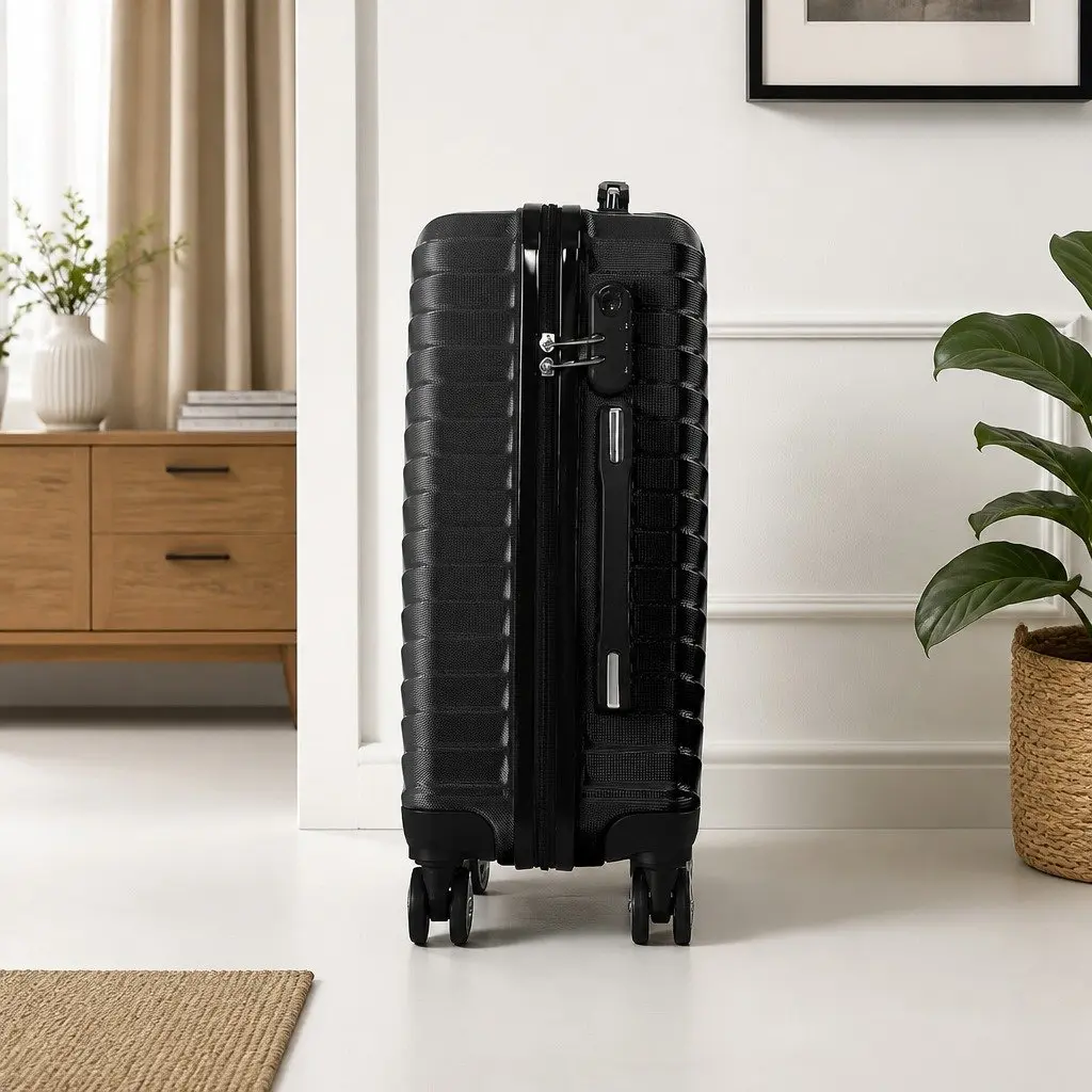 20 Inch Carry On Suitcase Black Anti-Theft Lock Dual Wheels