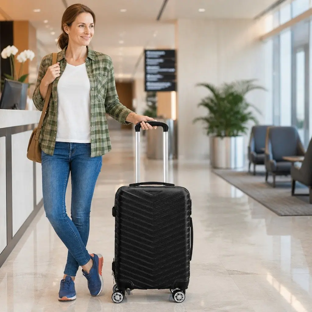 20 Inch Carry On Suitcase Black Anti-Theft Lock Dual Wheels