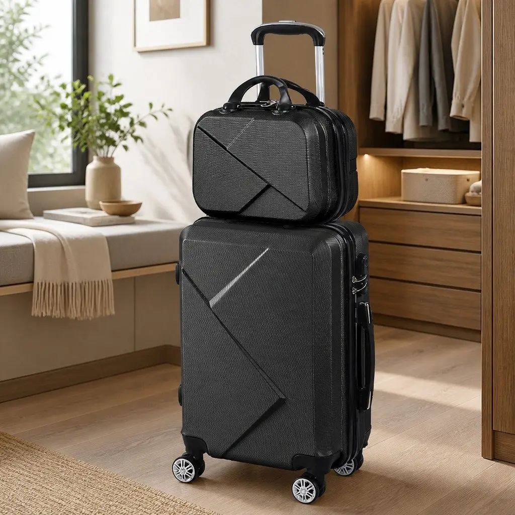 Luggage Set Black 20 Inch Suitcase 12 Inch Trolley Bag Hard Shell Carry-On