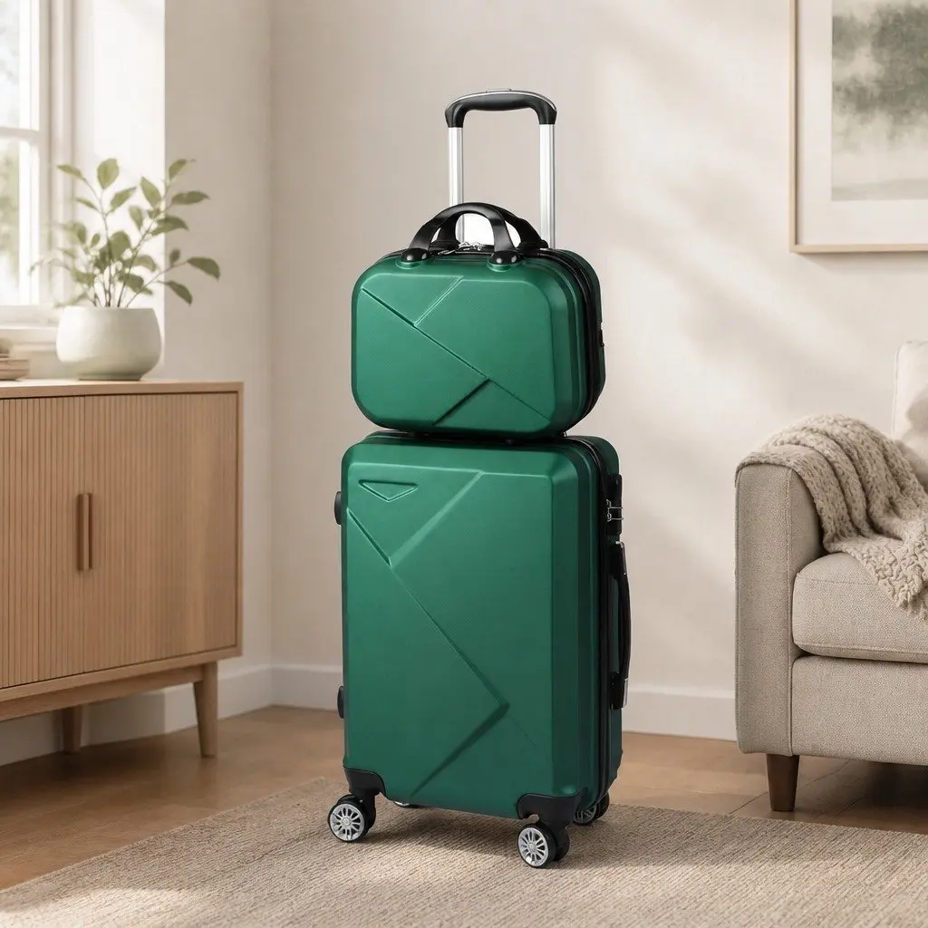 Travel Luggage Set Green 20" Suitcase 12" Vanity Bag Carry-On Trolley