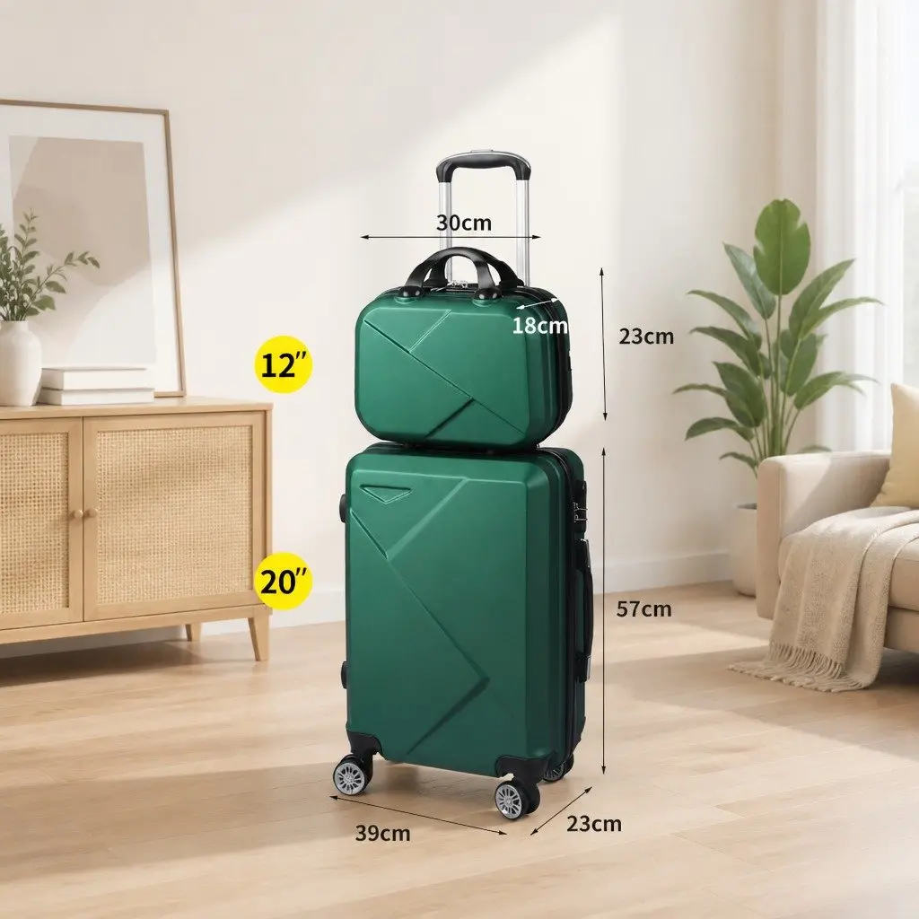 Travel Luggage Set Green 20" Suitcase 12" Vanity Bag Carry-On Trolley