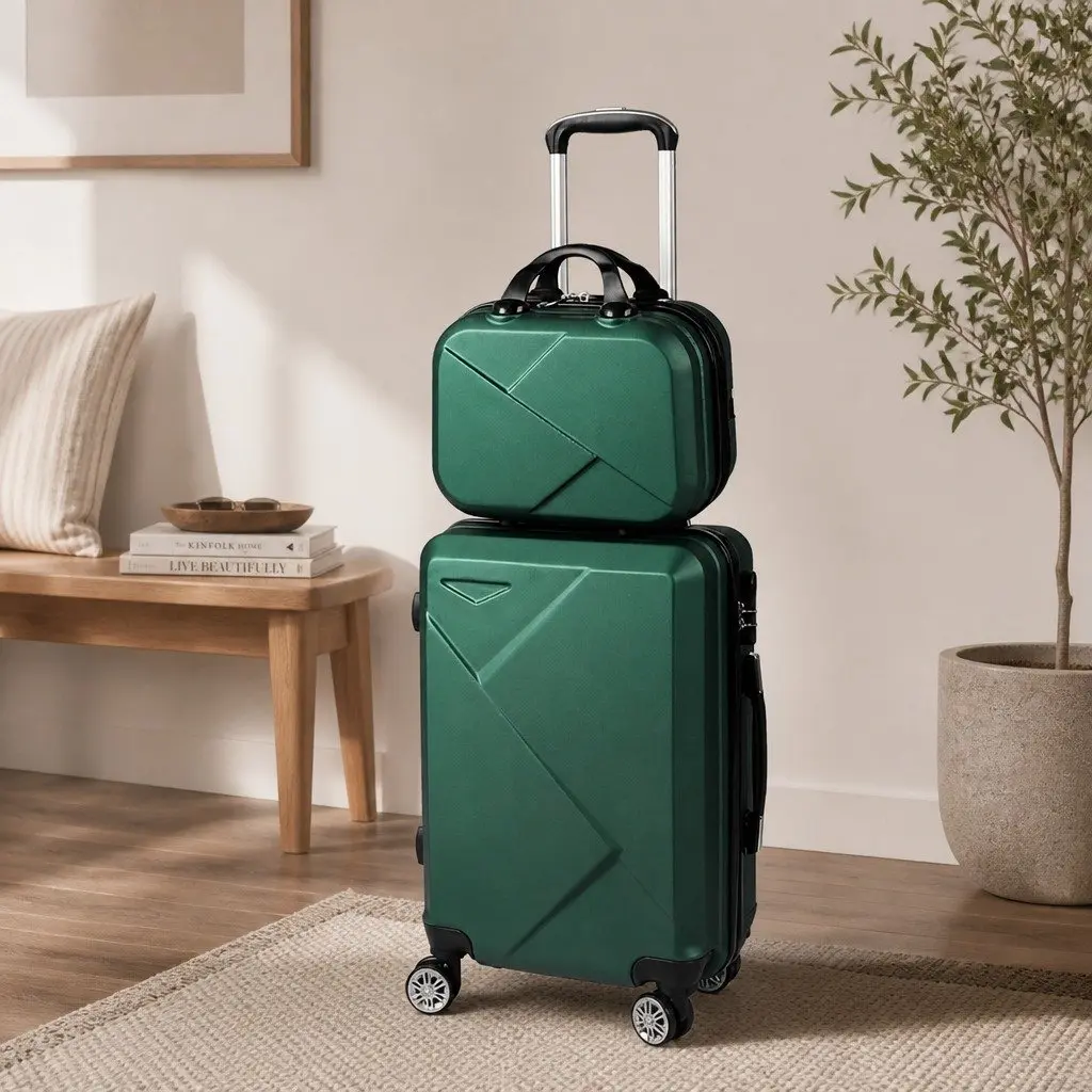 Travel Luggage Set Green 20" Suitcase 12" Vanity Bag Carry-On Trolley