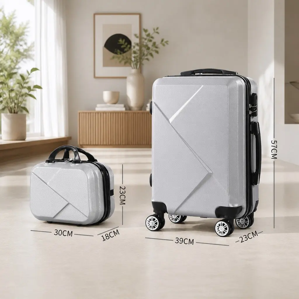 Travel Luggage Set 20 Inch Suitcase 12 Inch Vanity Bag Wheeled Trolley Grey