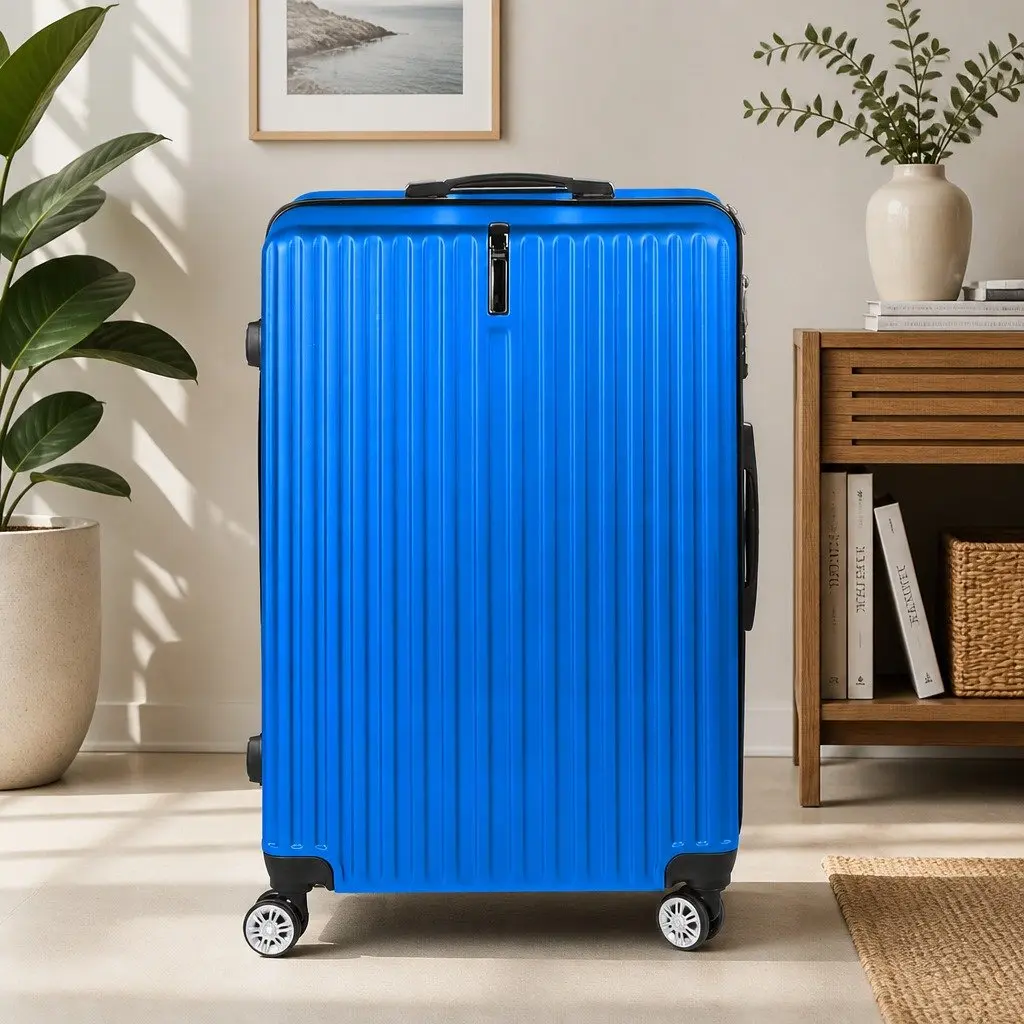 28 Inch Luggage Suitcase Blue Hard Shell Spinner Wheels Combination Lock