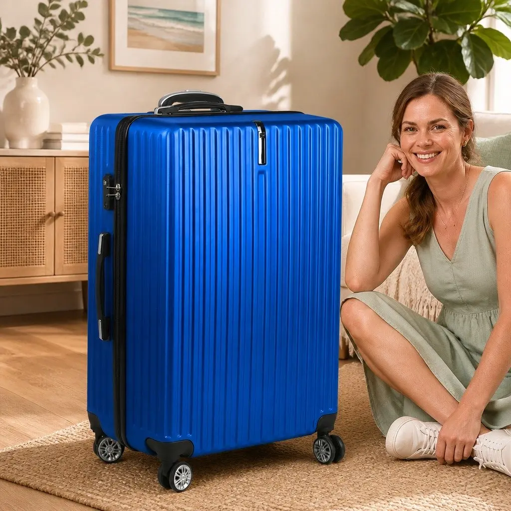 28 Inch Luggage Suitcase Blue Hard Shell Spinner Wheels Combination Lock