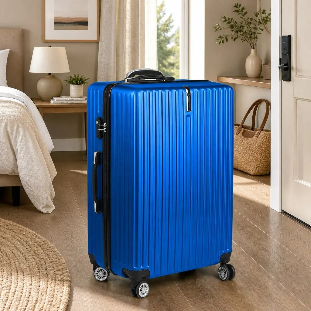 28 Inch Luggage Suitcase Blue Hard Shell Spinner Wheels Combination Lock