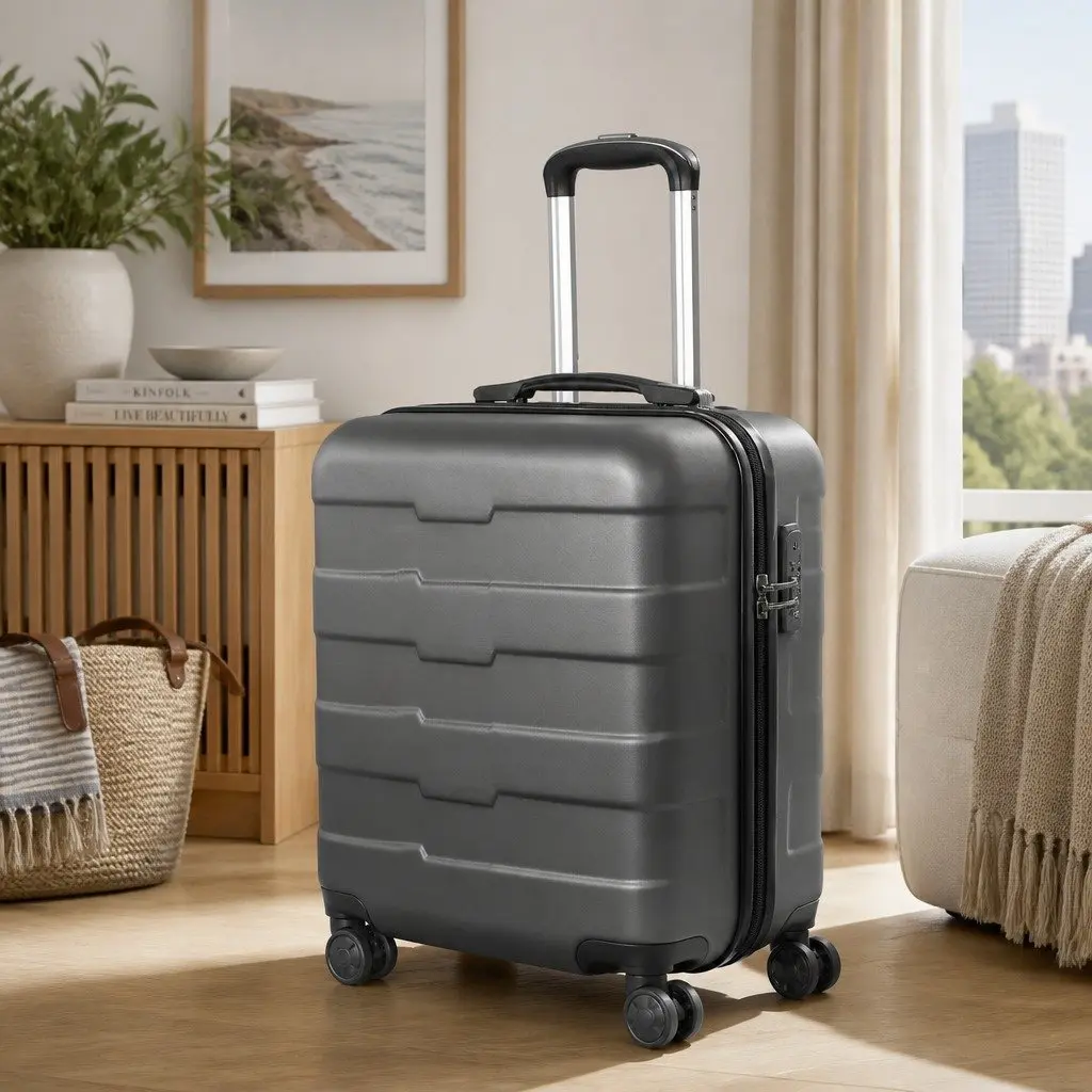 20 Inch Carry On Luggage Case Rose Gold Lightweight Travel Suitcase Spinner Wheels Retractable Handle