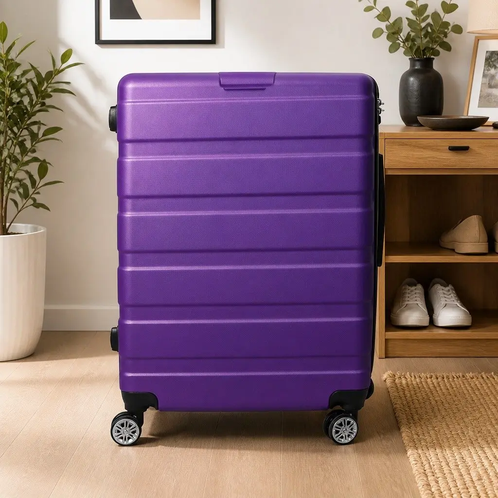 20 Inch Carry On Luggage Suitcase Purple Lightweight Travel Rolling Case with