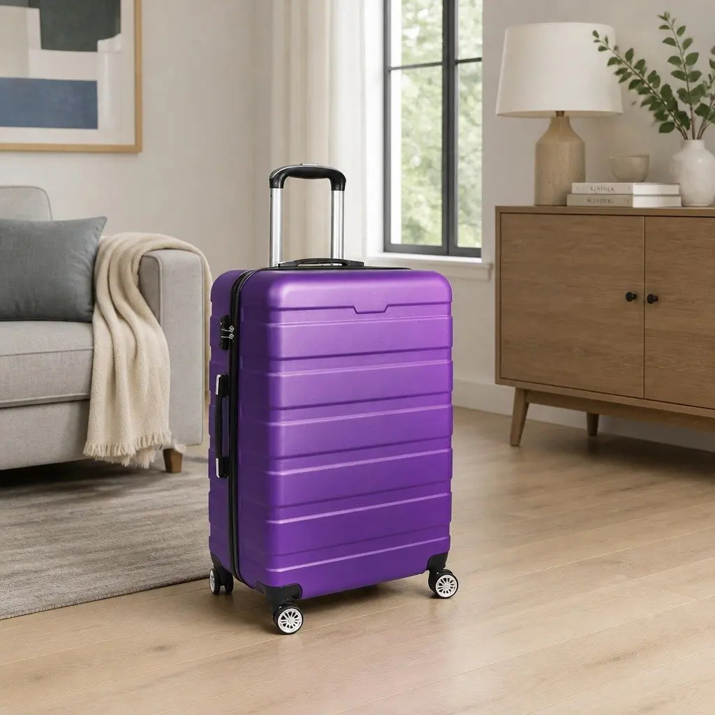 20 Inch Carry On Luggage Suitcase Purple Lightweight Travel Rolling Case with