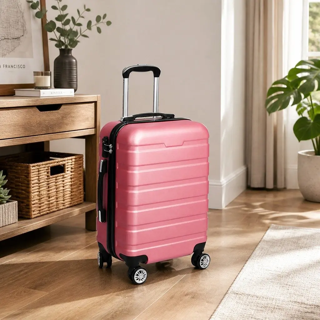 20 Inch Carry On Luggage Suitcase Hard Shell Lightweight Travel Case Rose Gold