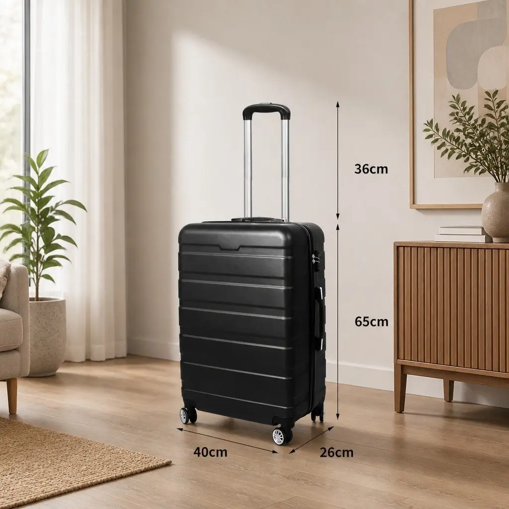 24 Inch Luggage Suitcase Black Hardshell Carry-On Travel Bag with Combination Lock and Rolling Wheels