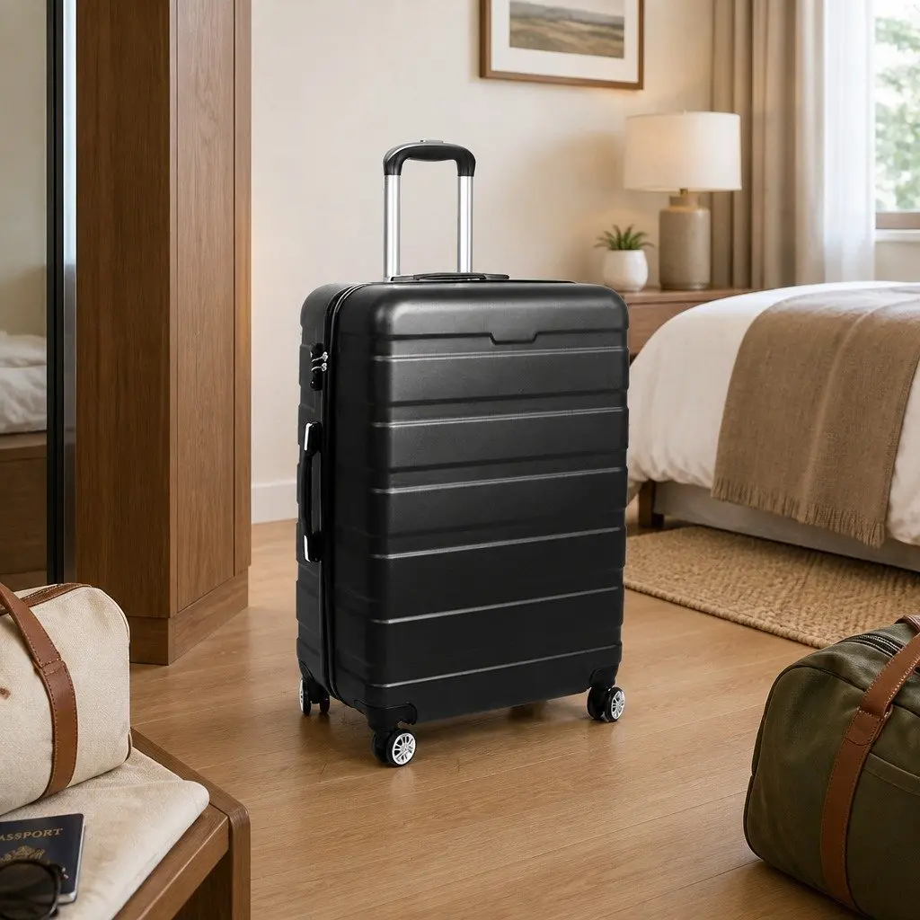 24 Inch Luggage Suitcase Black Hardshell Carry-On Travel Bag with Combination Lock and Rolling Wheels