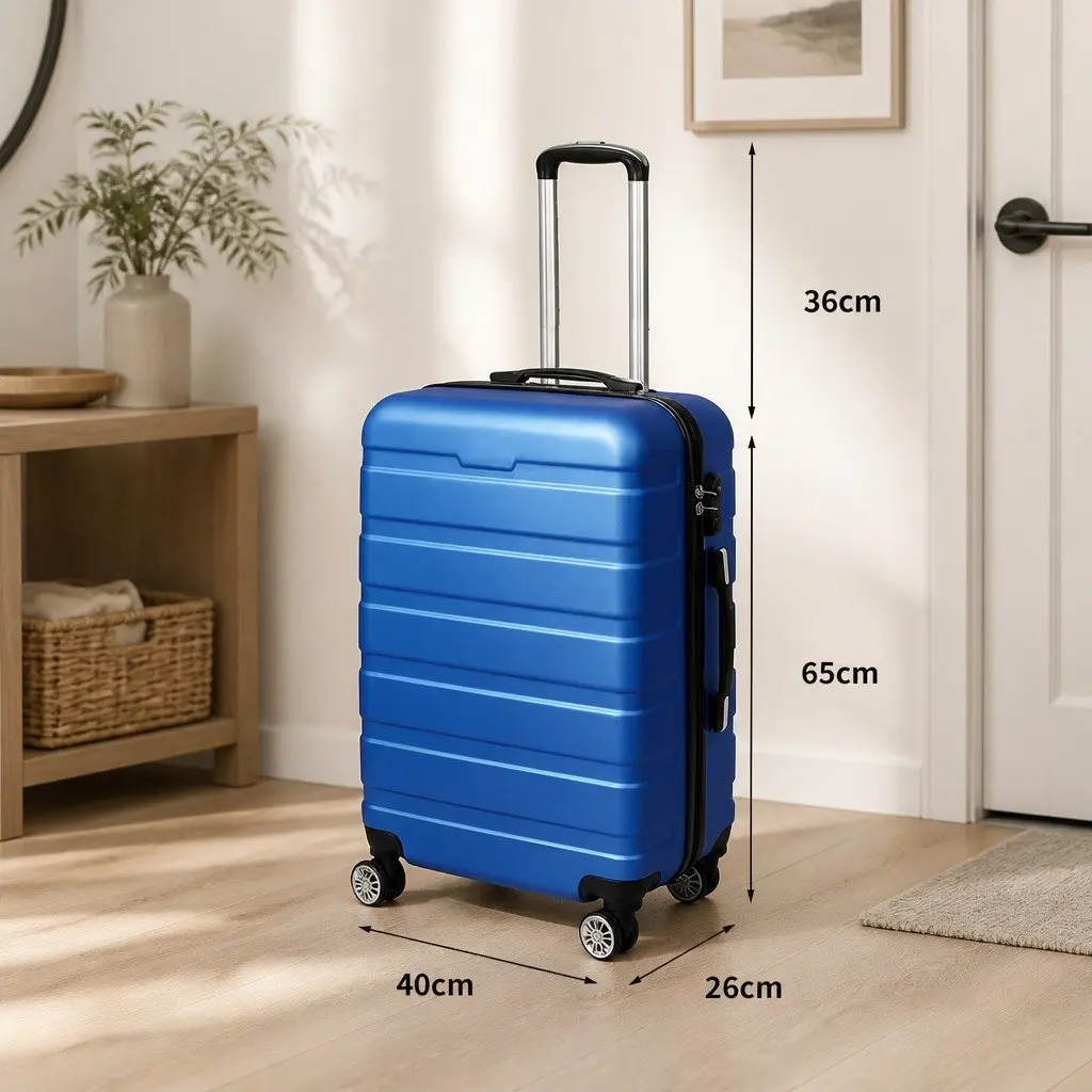 24 Inch Luggage Suitcase Blue Hard Shell Carry On Travel Case Spinner Wheels