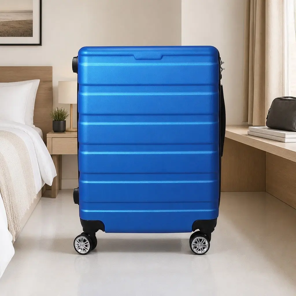 24 Inch Luggage Suitcase Blue Hard Shell Carry On Travel Case Spinner Wheels