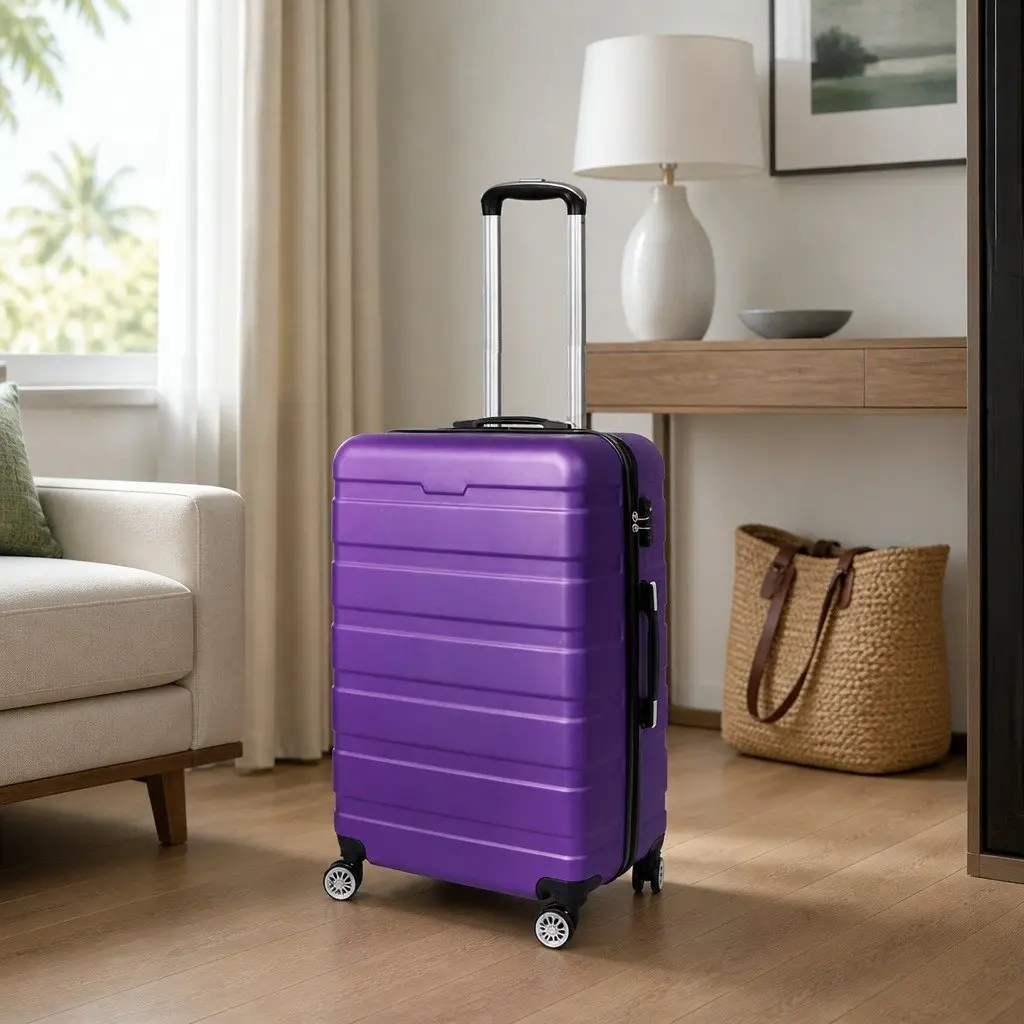 24 Inch Hard Shell Suitcase Purple Lightweight with 360° Rotatable Wheels and Retractable Aluminium Handle