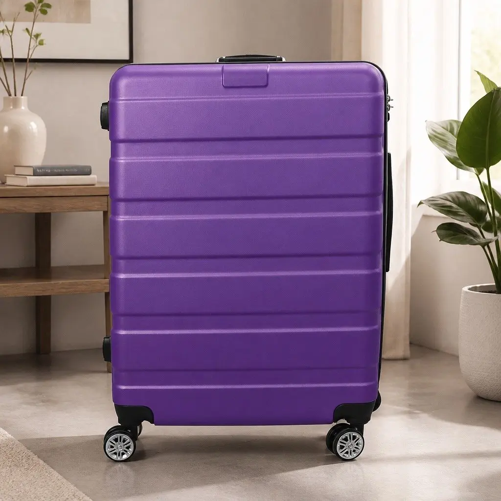 24 Inch Hard Shell Suitcase Purple Lightweight with 360° Rotatable Wheels and Retractable Aluminium Handle