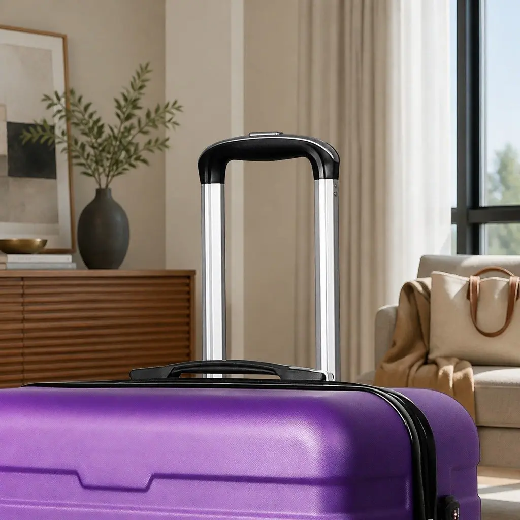 24 Inch Hard Shell Suitcase Purple Lightweight with 360° Rotatable Wheels and Retractable Aluminium Handle