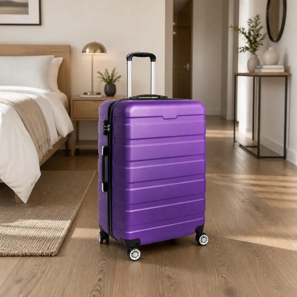 24 Inch Hard Shell Suitcase Purple Lightweight with 360° Rotatable Wheels and Retractable Aluminium Handle