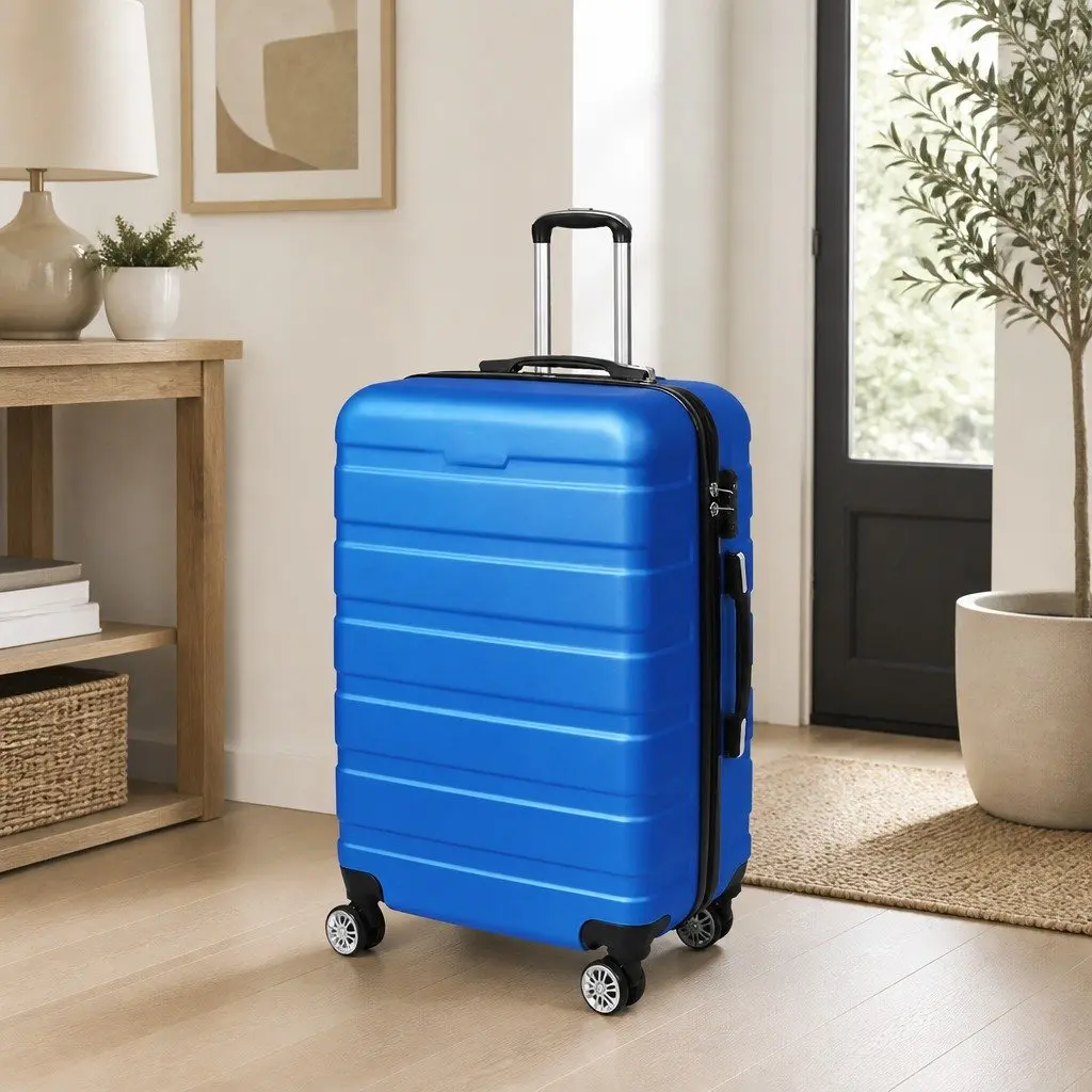 28 Inch Luggage Suitcase Blue Hard Shell Travel Carry-On with 360° Rotatable Wheels and Retractable Aluminium Handle