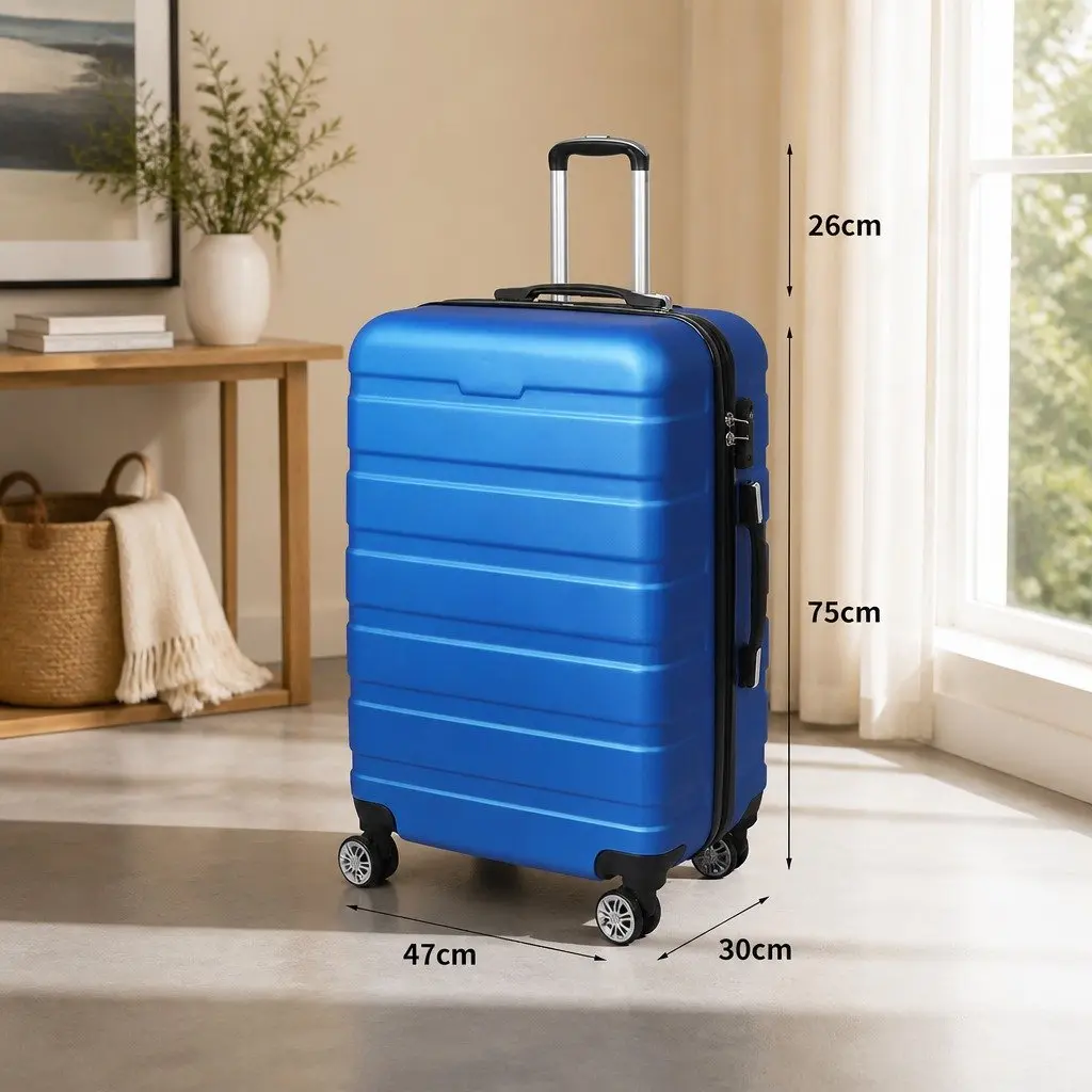 28 Inch Luggage Suitcase Blue Hard Shell Travel Carry-On with 360° Rotatable Wheels and Retractable Aluminium Handle