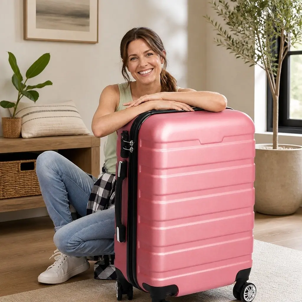 28 Inch Luggage Suitcase Rose Gold Hard Shell Expandable Travel Case