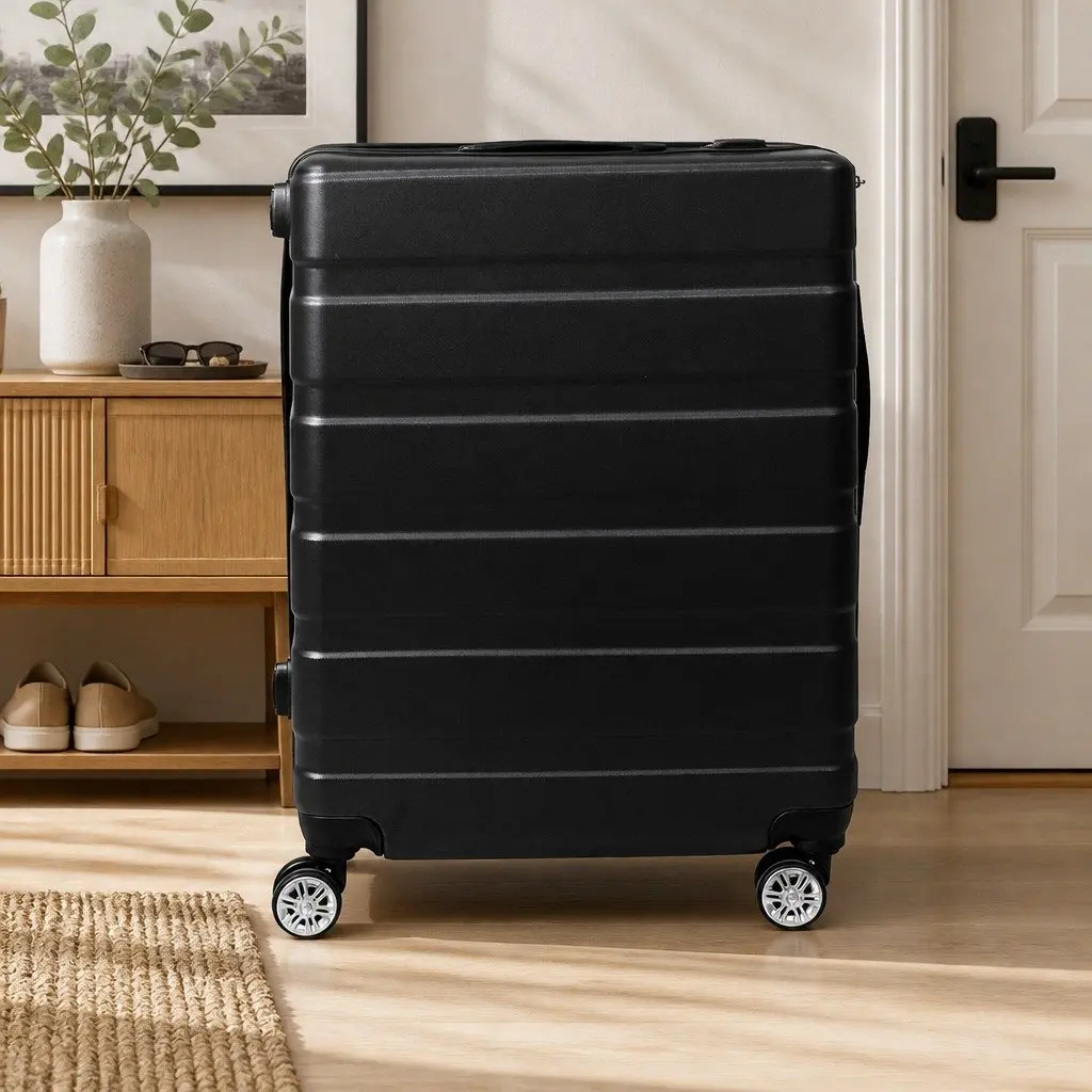 3PC Luggage Set Black Hard Shell Suitcase Carry-on Travel Trolley Spinner Wheels