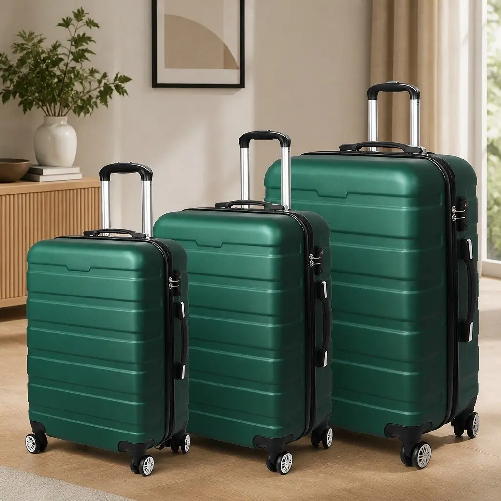 3-Piece Luggage Set Green Hard Shell Suitcase Travel Spinner Wheels Carry Handle