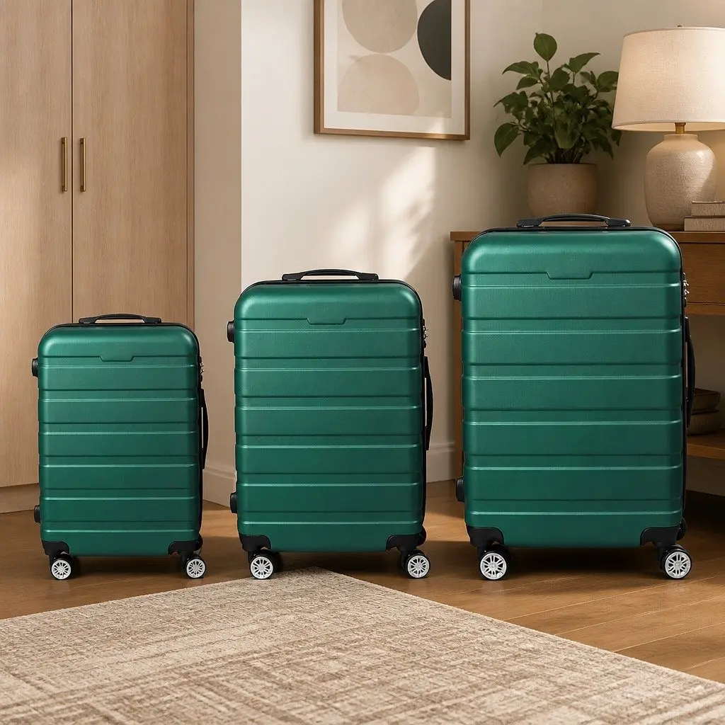 3-Piece Luggage Set Green Hard Shell Suitcase Travel Spinner Wheels Carry Handle