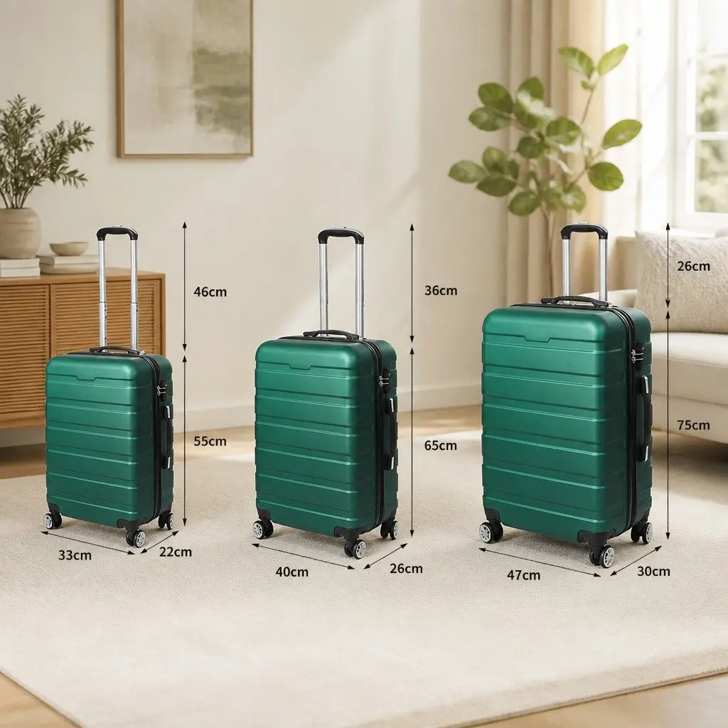 3-Piece Luggage Set Green Hard Shell Suitcase Travel Spinner Wheels Carry Handle
