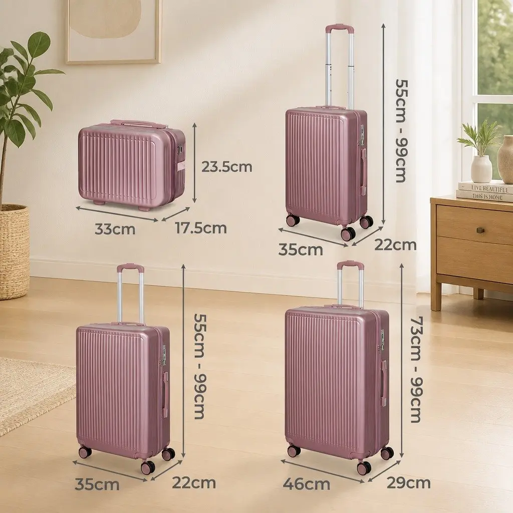 Luggage Suitcase Set Rose Gold Hard Shell 4 Piece Trolley Case 14" 20" 24" 28
