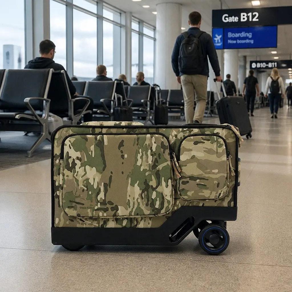 Electric Riding Luggage Green 20 Inch Carry On Smart Scooter with Rubber Tyres USB Port Waterproof Oxford Cloth