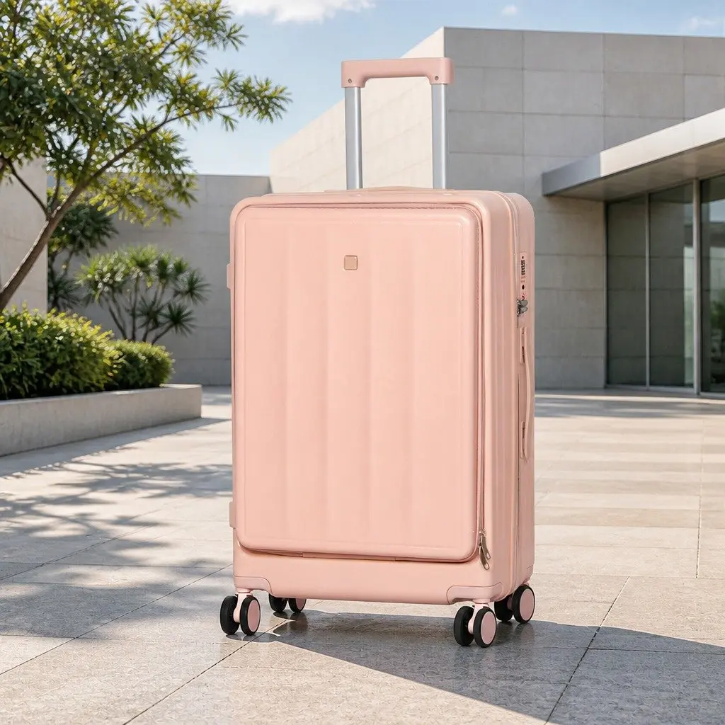 26 Inch Pink Hard Shell Suitcase Travel Bag Front Opening Luggage Trolley Case