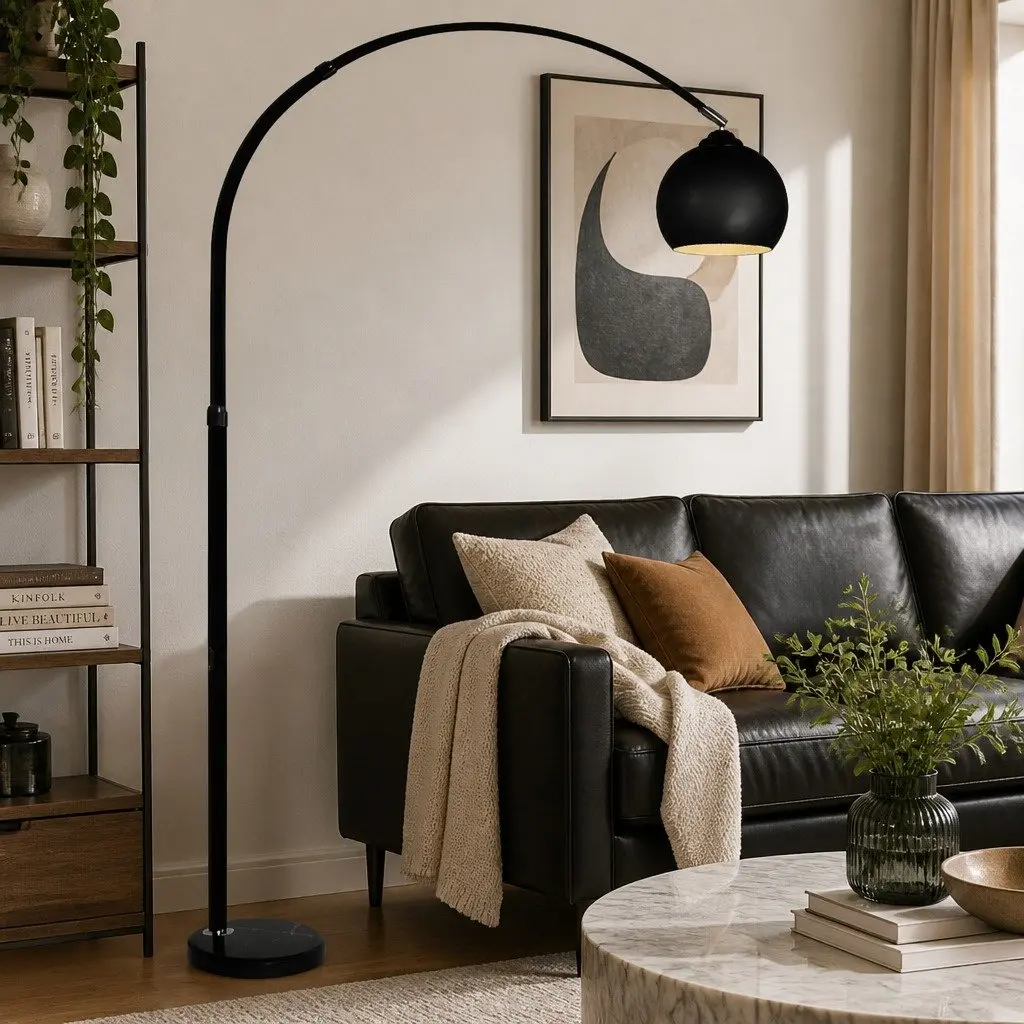 Modern LED Floor Lamp Stand Reading Light Adjustable Arm Marble Base Black