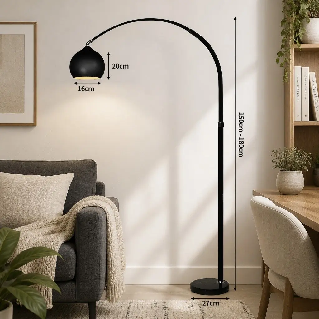 Modern LED Floor Lamp Stand Reading Light Adjustable Arm Marble Base Black