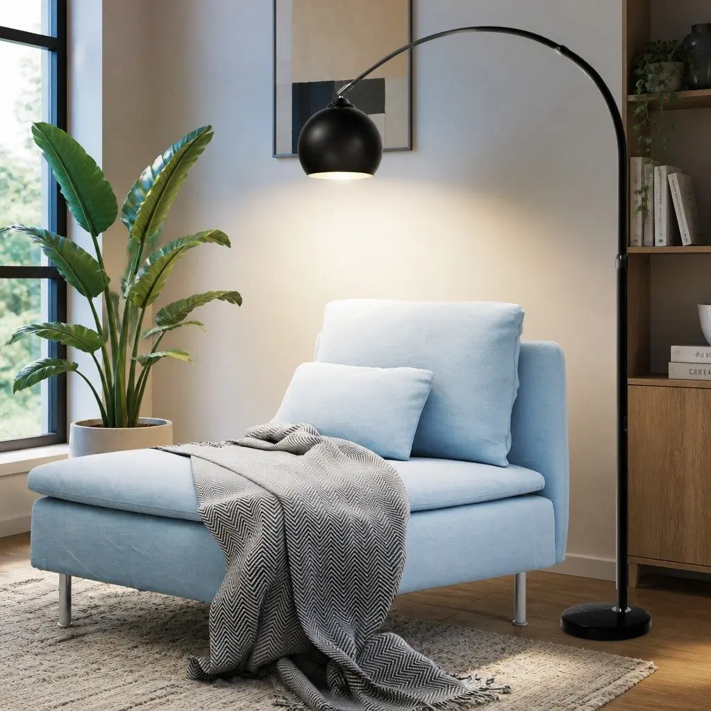 Modern LED Floor Lamp Stand Reading Light Adjustable Arm Marble Base Black