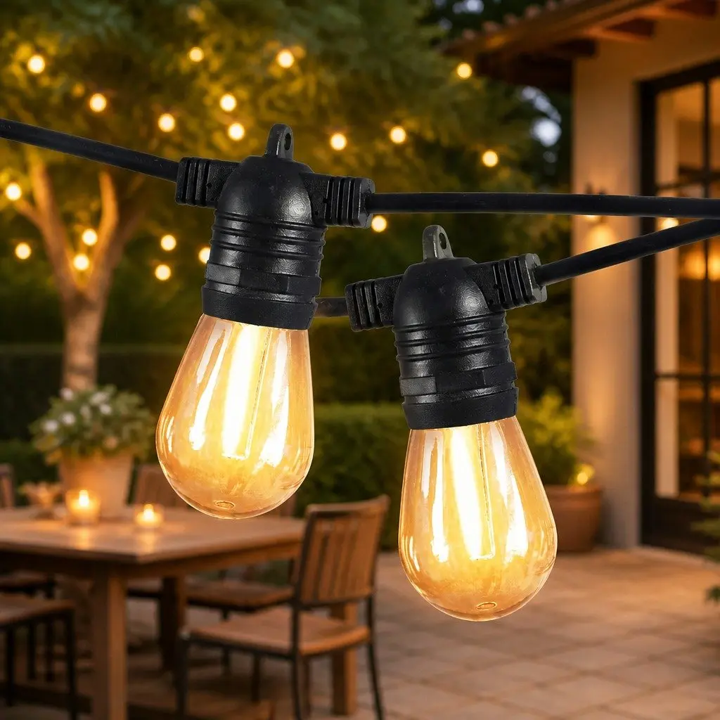 Festoon String Lights Warm White 10M 10 Bulbs Outdoor Garden Patio LED IP44