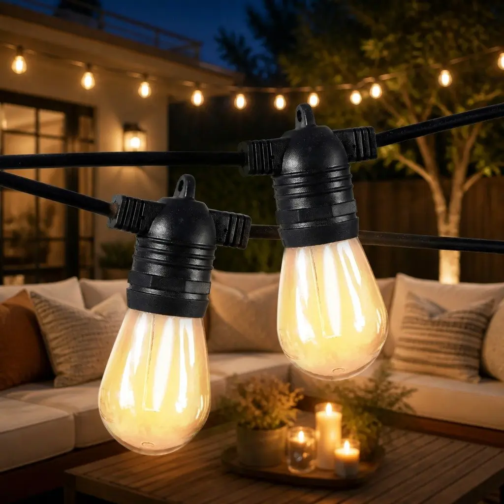 Festoon String Lights Warm White 10M 10 Bulbs Outdoor Garden Patio LED IP44