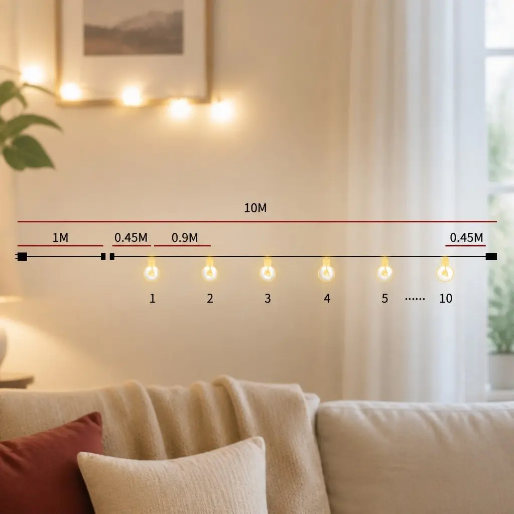 Festoon String Lights Warm White 10M 10 Bulbs Outdoor Garden Patio LED IP44