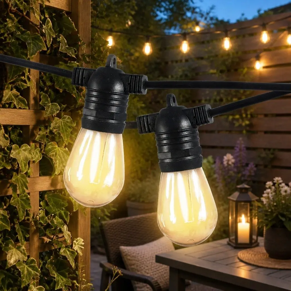 Festoon String Lights Warm White 10M 10 Bulbs Outdoor Garden Patio LED IP44