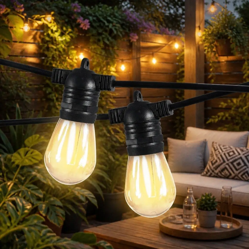 Festoon String Lights Warm White 10M 10 Bulbs Outdoor Garden Patio LED IP44